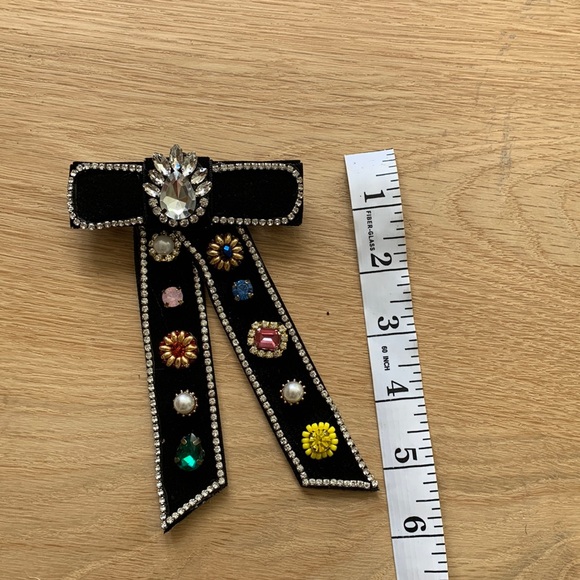 Velvet Bow Hair Barrette with Embellised Gemstones - Picture 8 of 8